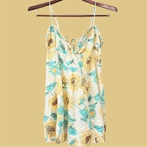 Free People Sunflower Braided Spaghetti Straps Linen Mini Dress Small